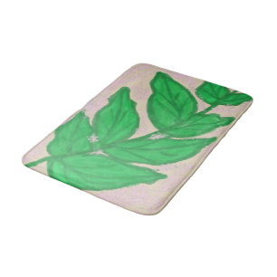 Green Leaf Pink Beige Bath Mat
