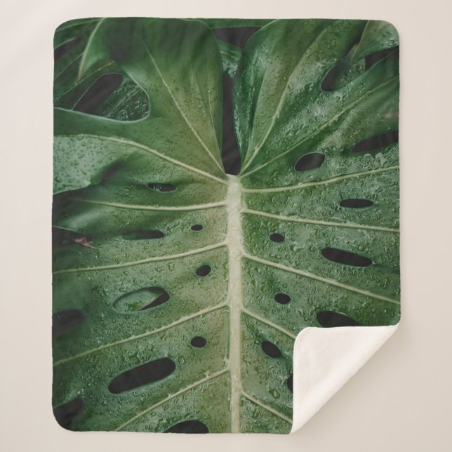 Green leaf plant sherpa blanket (Front)