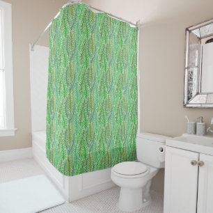 Green leaf print shower curtain