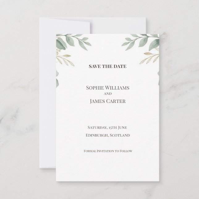 Green Leaf Save the Date Card (Front)