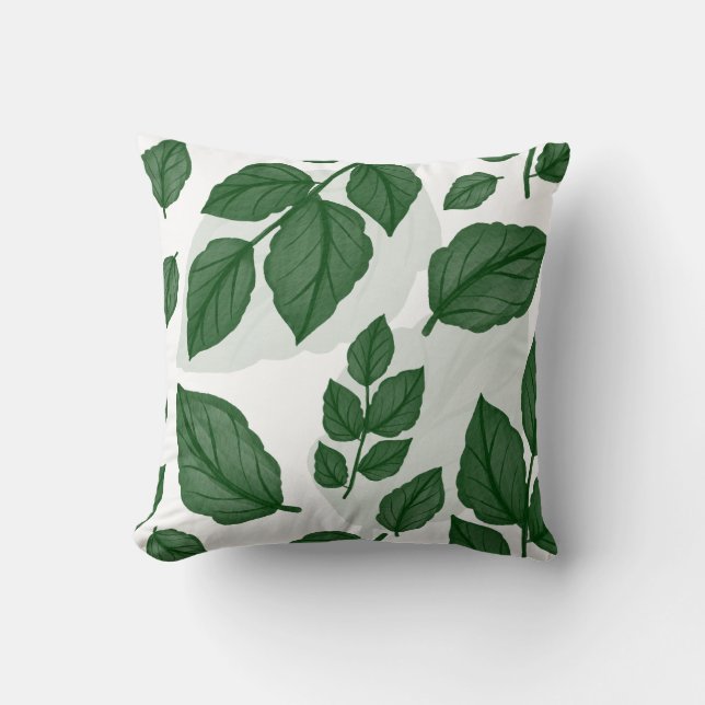 Green Leaf Seamless Nature Pattern Cushion (Front)
