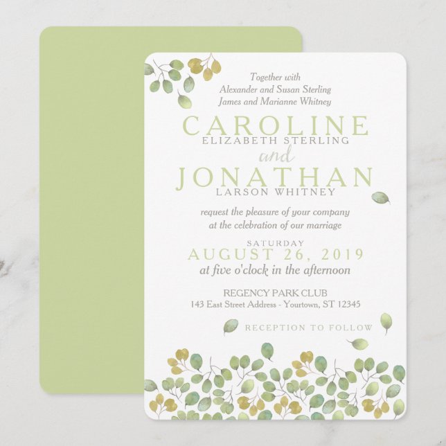 Green Leaf Simplicity 5x7 Wedding Invitation Card (Front/Back)
