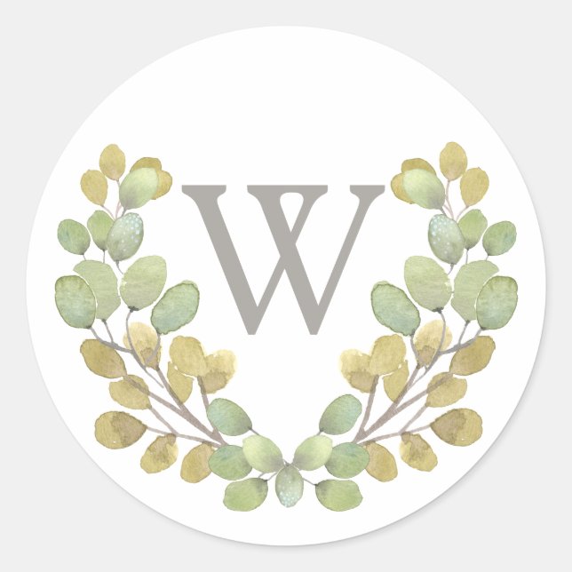 Green Leaf Simplicity Monogram Wreath Sticker (Front)