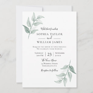 Green Leaf Simply Elegant Spring Summer Wedding Invitation