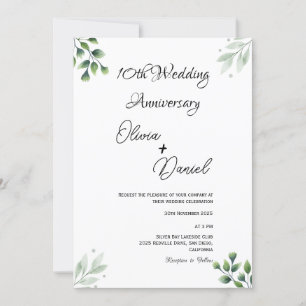 Green Leaf' Standard 10th Wedding Anniversary  Invitation