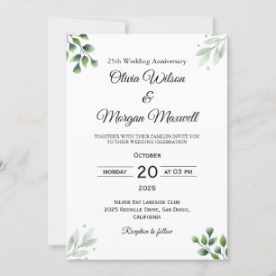 Green Leaf' Standard 25th Wedding Anniversary  Invitation