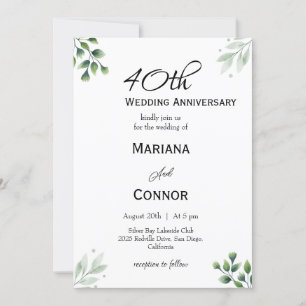 Green Leaf' Standard 40th Wedding Anniversary  Invitation