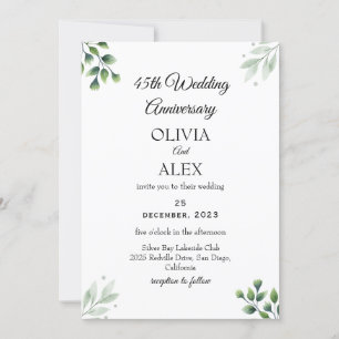 Green Leaf' Standard 45th Wedding Anniversary  Invitation