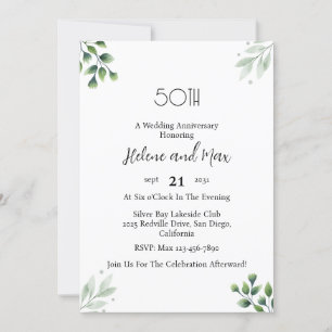 Green Leaf' Standard 50th Wedding Anniversary Invitation