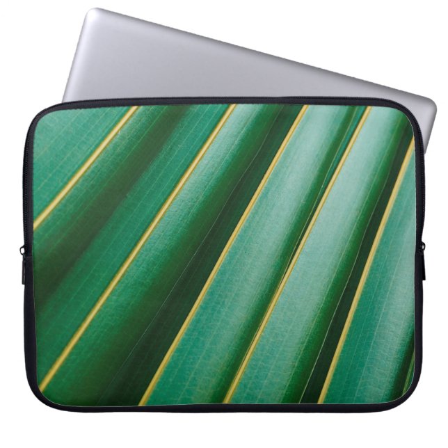 Green leaf texture plant stripes laptop sleeve (Front)