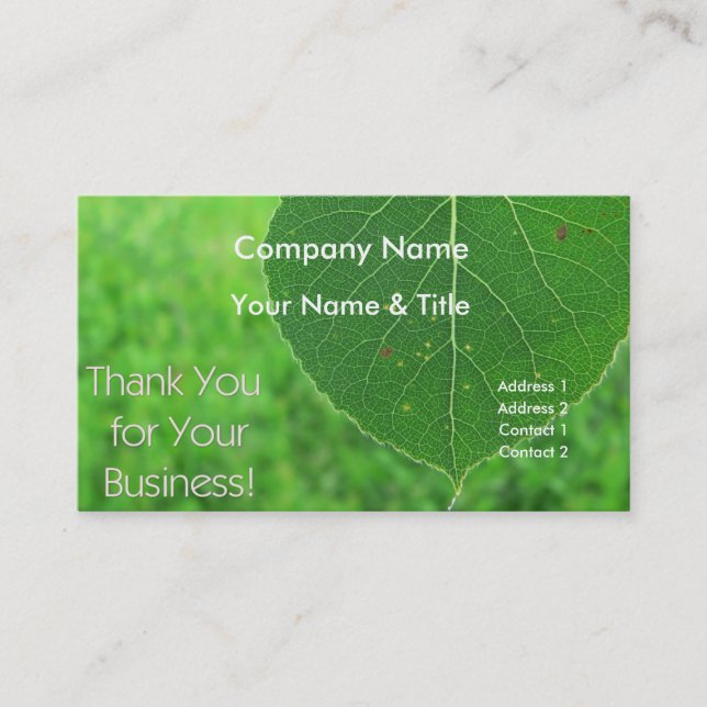Green Leaf Thank You Business Card (Front)