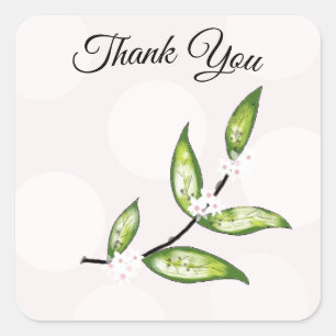 Green Leaf Thank You Square Sticker