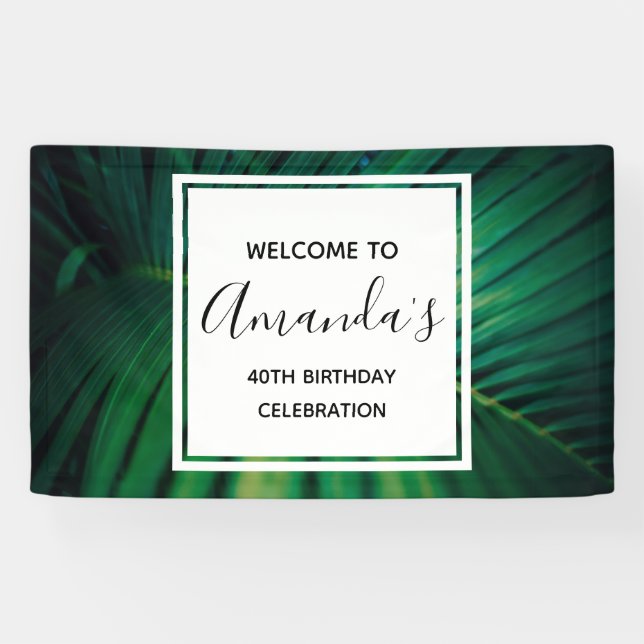 Green Leaf Tropical Forest Nature Photo Birthday Banner (Horizontal)