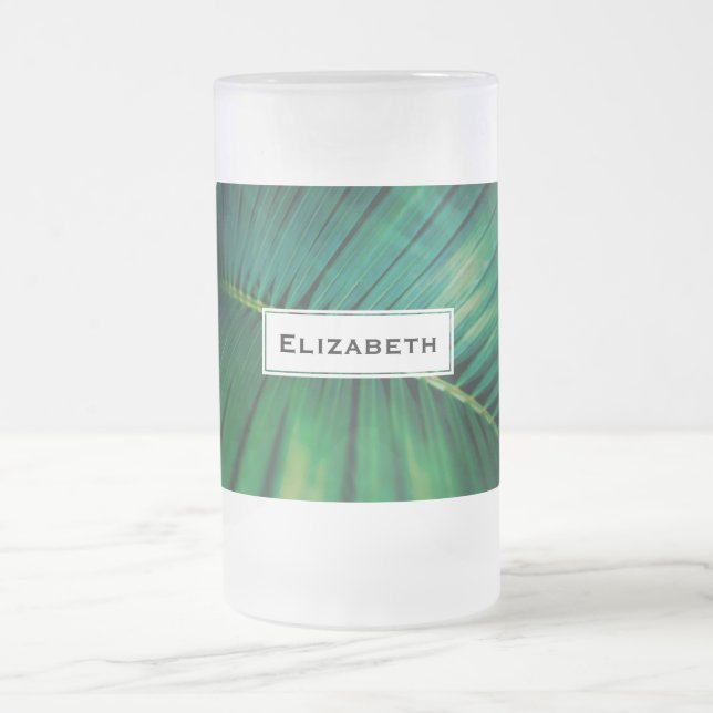 Green Leaf Tropical Forest Nature Photo Frosted Glass Beer Mug (Center)
