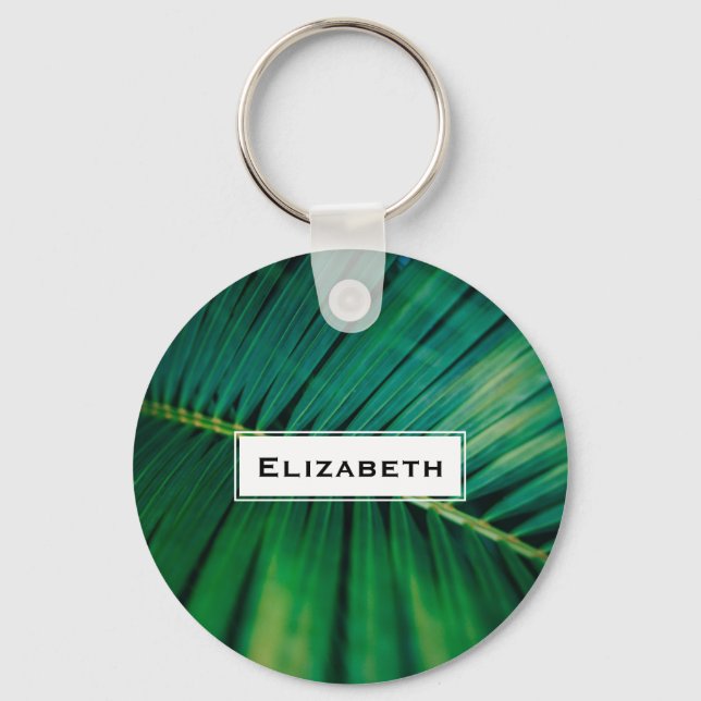 Green Leaf Tropical Forest Nature Photo Key Ring (Front)