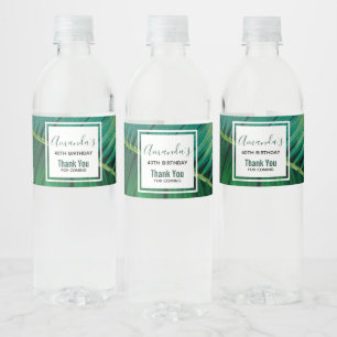 Green Leaf Tropical Forest Nature PhotoBirthday Water Bottle Label