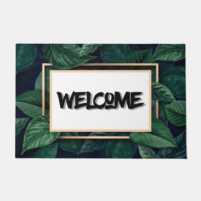 Green Leaf Tropical Welcome Mat (Front)