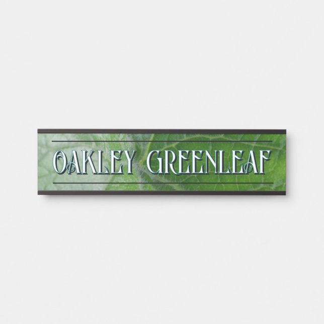 Green Leaf Vein Detail Custom Name and Image Door Sign (Front)