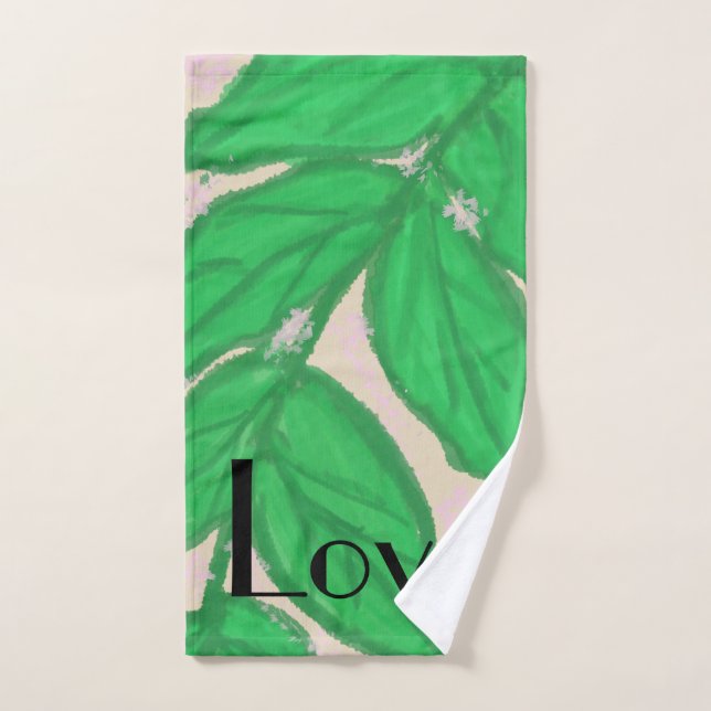 Green Leaf Watercolor Initials Bath Towel Set (Hand Towel)