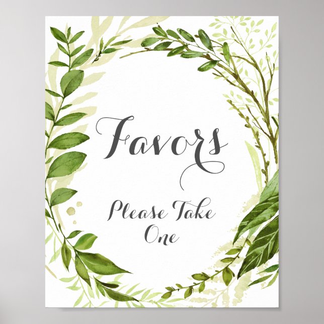 Green Leaf Wedding Favours Sign, Rustic Greenery Poster (Front)
