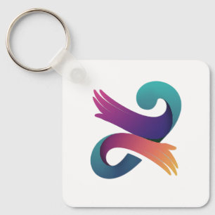 Green Leaf White Lines and Graphic Design Key Ring