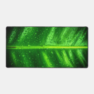 Green Leaf with Rain Drops Desk Mat