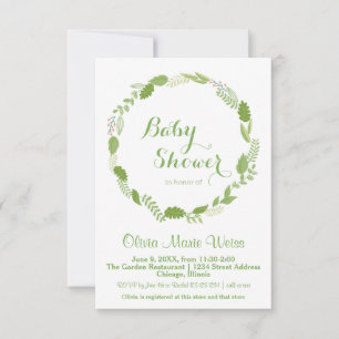Green Leaf Wreath - 3x5 Baby Shower Invitation