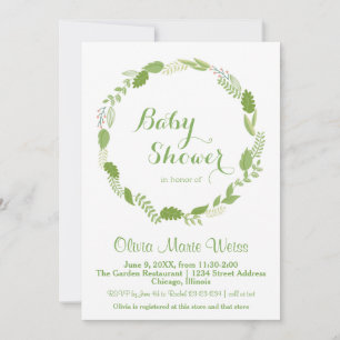 Green Leaf Wreath - Baby Shower Invitation
