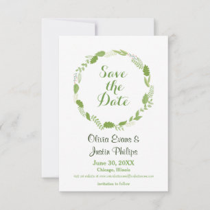 Green Leaf Wreath Chevron - 3x5 Save the Date