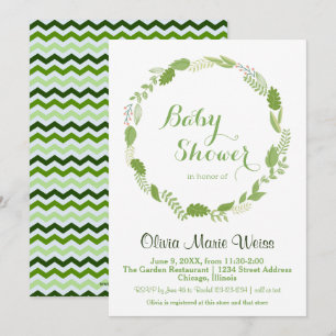 Green Leaf Wreath Chevron - Baby Shower Invitation