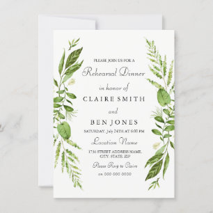 Green Leaf Wreath Elegant Wedding Rehearsal Dinner Invitation