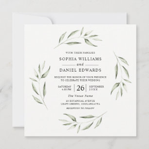 Green Leaf Wreath Greenery Summer Wedding Invitation
