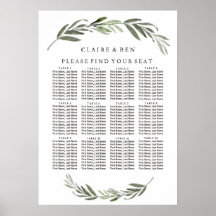 Green Leaf Wreath Wedding Seating Chart
