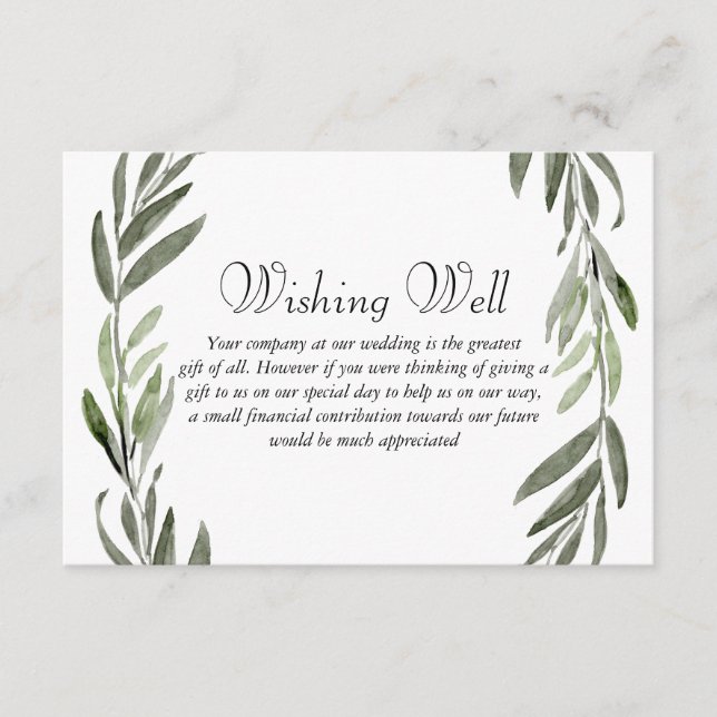 Green Leaf Wreath Wedding Wishing Well Enclosure Card (Front)