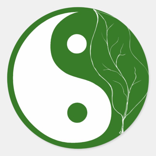 Green Leaf Yin Yang Classic Round Sticker (Front)