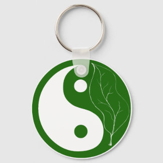 Green Leaf Yin Yang Symbol Key Ring