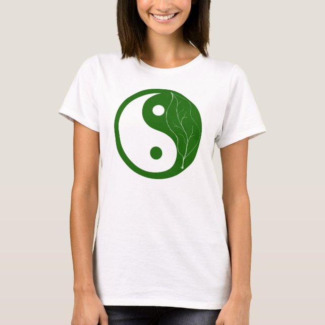 Green Leaf Yin Yang Symbol T-Shirt (Front)