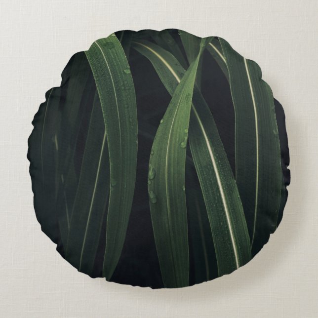GREEN-LEAFED PLANT ROUND CUSHION (Front)