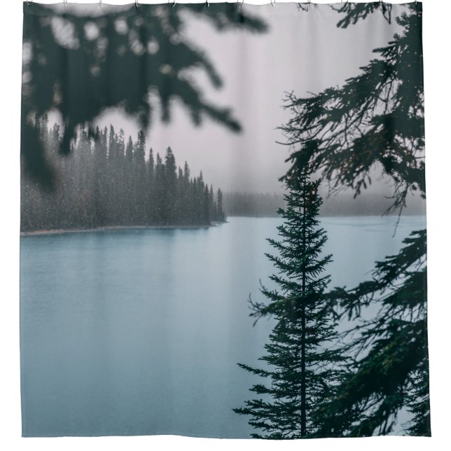 GREEN-LEAFED TREE NEAR BODY OF WATER SHOWER CURTAIN (Front)