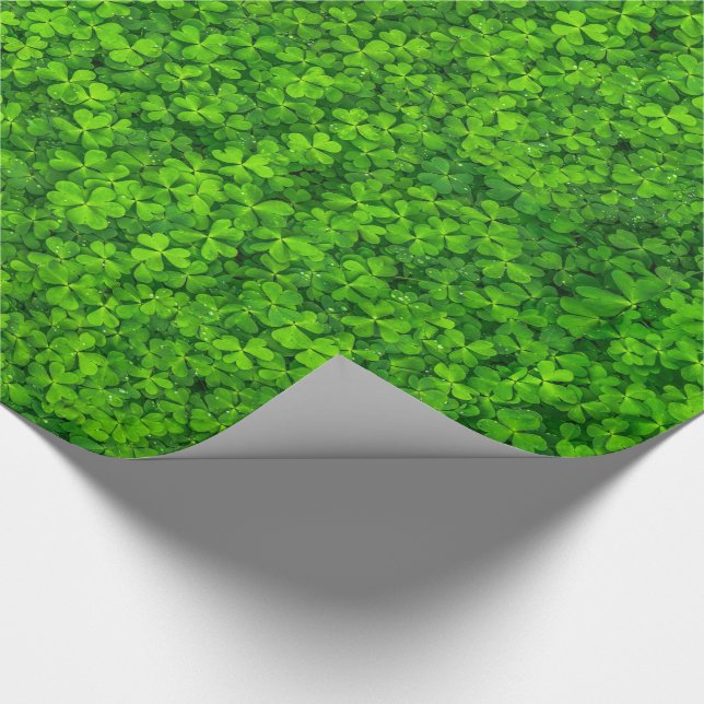Green Leafy Clovers with Water Drops Wrapping Paper (Corner)