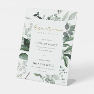 Green Leafy Foliage Signature Drinks Cocktails Pedestal Sign