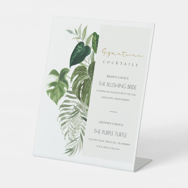 Green Leafy Foliage Signature Drinks Cocktails Pedestal Sign (Front)