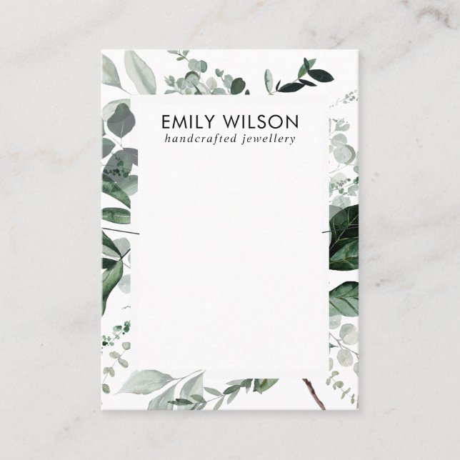 Green Leafy Frame Fauna Bracelet Necklace Display Business Card (Front)