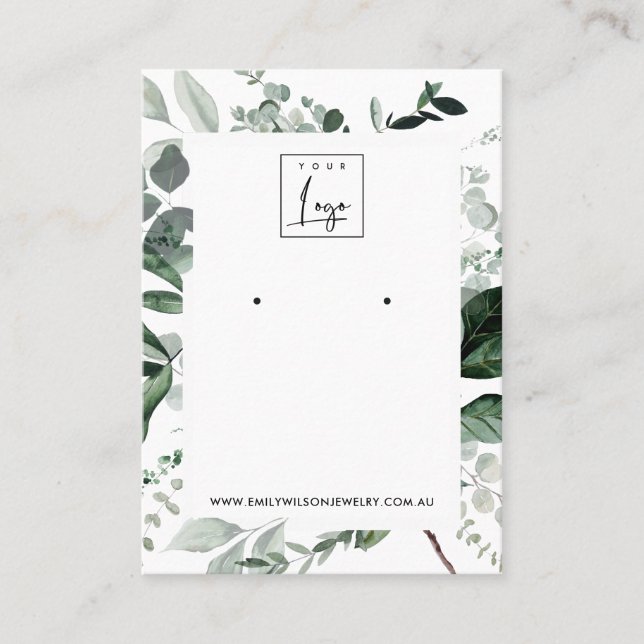 Green Leafy Frame Fauna Earring Stud Display Logo Business Card (Front)