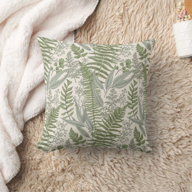 Green Leafy Garden Floral Pattern Cushion (Blanket)