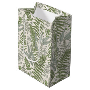 Green Leafy Garden Floral Pattern Medium Gift Bag