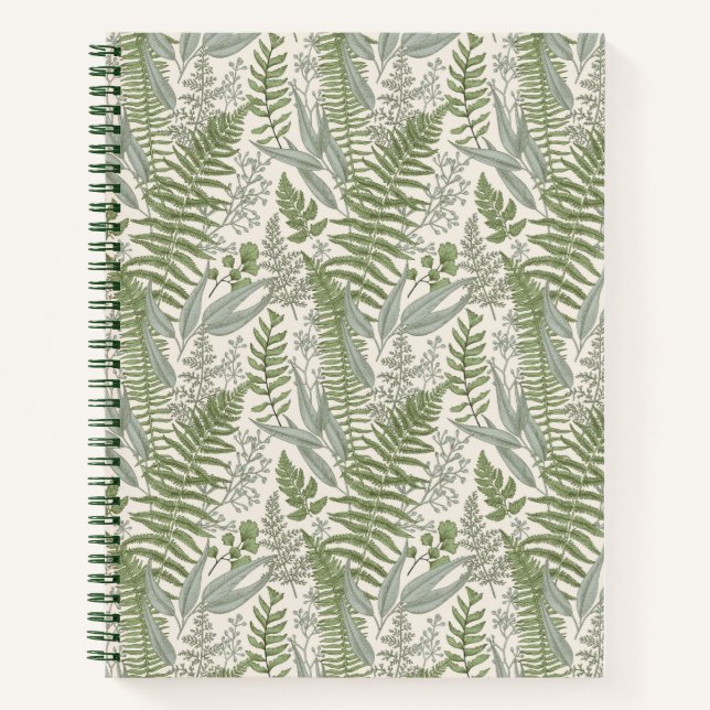 Green Leafy Garden Floral Pattern Notebook (Front)