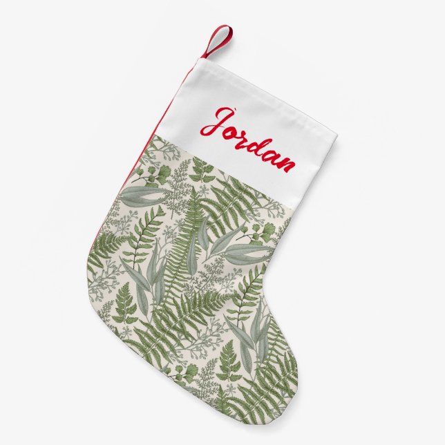 Green Leafy Garden Floral Pattern Small Christmas Stocking (Front (Hanging))