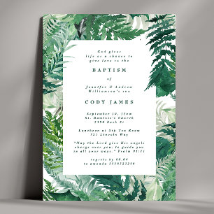 Green Leafy Painted Elegant Botanical Baptism Invitation