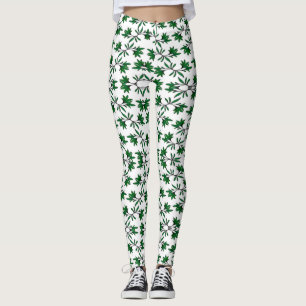 Green leafy pattern on white leggings